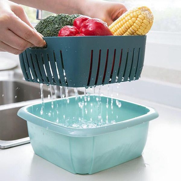 

hanging baskets 'th multifunction double-layer drain basket with lid plastic fruit storage kitchen refrigerator box 889