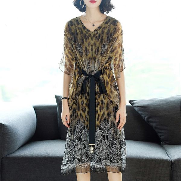 

casual dresses women's summer in 2021 a word skirt loose mulberry silk impression high leopard quality europe and the united states, Black;gray