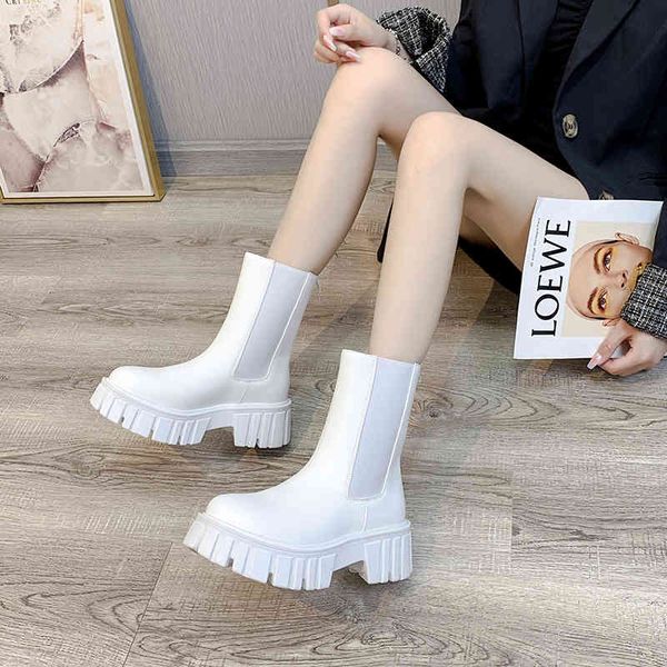 

dress shoes moda preto round toe plataforma botas mulher 5.5cm saltos altos meados de bezerro anti-skid confortÃ¡vel feminino chelsea booties, Black