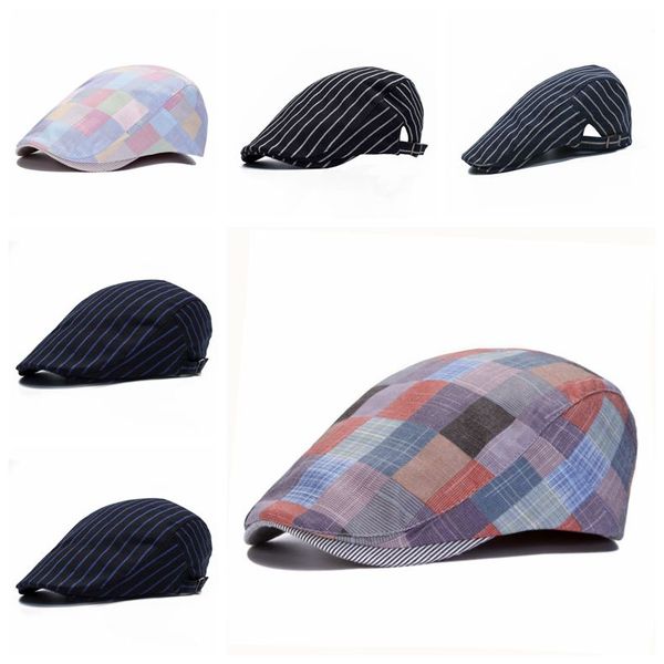 

beret hat stripe grid retro peaked cap ear muff men women advance hats fashion summer adjustable berets caps wmq1062, Yellow