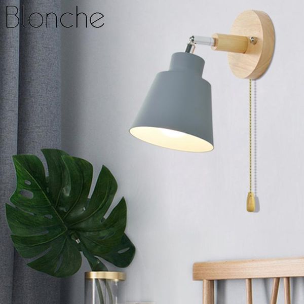 

modern wooden wall lamp bedroom corridor bedside indoor 4 color decorative lamps with zip switch that can rotate y e27