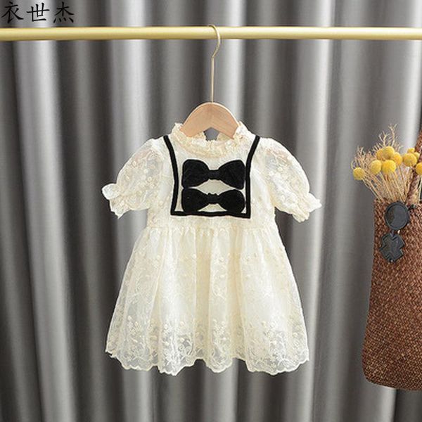 

summer 2021 children's lace bowknot girls dress girl's dresses, Red;yellow