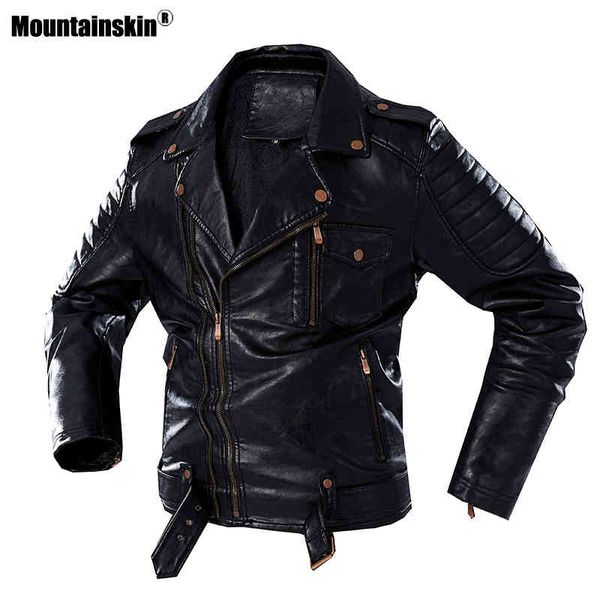 

mountain - men's et, motorcycle pu thick leather coat, neckline down, sa976, Black