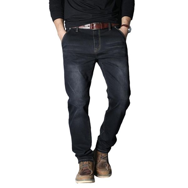 

men's brand jeans loose straight elastic anti-theft zipper business denim pants male trousers big size 40 42 44 46 48, Blue