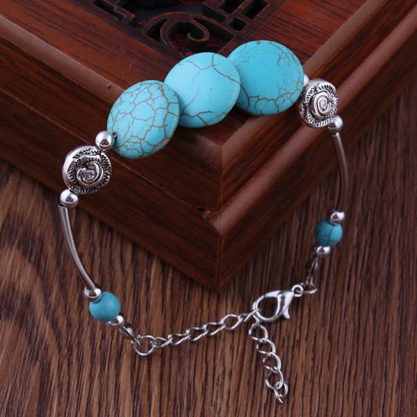 

round circle beaded tibetan silver turquoise charm bracelets dymtqb024 fashion gift national style women men's diy bracelet, Golden;silver
