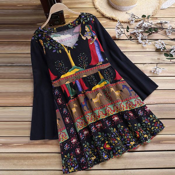 

boho women casual blouses shirts ladies national style loose cotton linen long moda 2021 plus size, White