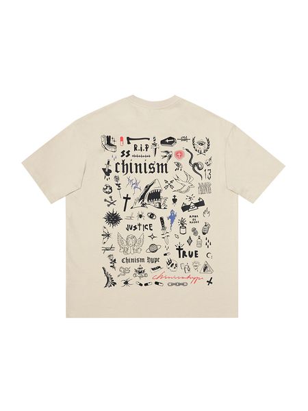 

factory brand ch chinism 2021ss ch apricot hand-painted printed short sleeve t-shirt for men 9q3e, White;black