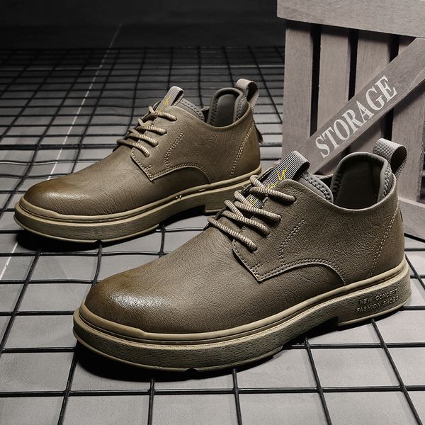 

464748 size spring new british vintage leather shoes mens brogue casual business wear mens shoes worker boot, Black
