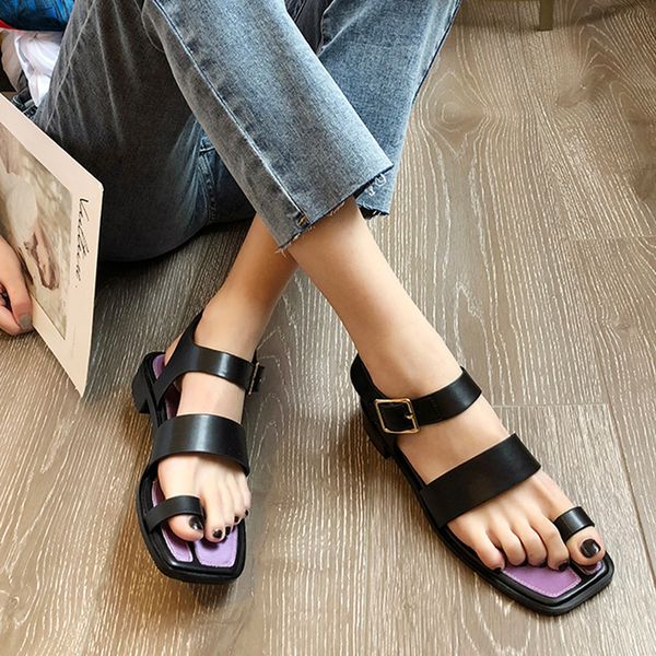 

2021 new women sandals fashion open toe flat heel slippers sandals shoes for woman casual female flip flops casual flats shoes, Black