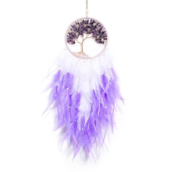 

decorative objects & figurines natural amethyst tree of life dreamcatcher suncatcher ornament lace ribbons feathers wrapped lights girl bedr