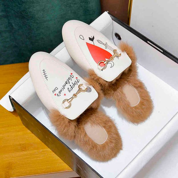 

dress shoes winter new flat muller rabbit hair shoes round head baotou fashion design outdoor lady furry slippers delivery yk, Black