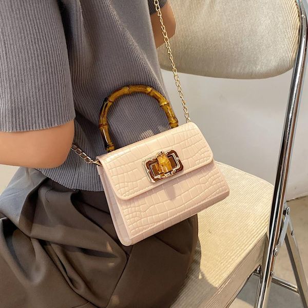 

crocodile pattern handbag luxury women wooden handle tote bags chian crossbody bag female mini small flap leather shoulder