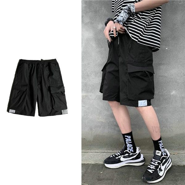 

men's shorts 2022 summer casual overalls loose big size color block patchwork pocket trousers, White;black