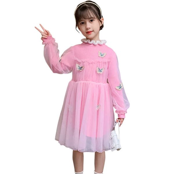 

dresses for girls appliques girl sweater mesh knitted children casual style children's costumes 210528, Red;yellow