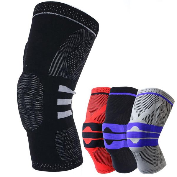 

elbow & knee pads brace with silicone pad and elastic metal side bars bandage basketball sport fitness nylon thigh pressure, Black;gray