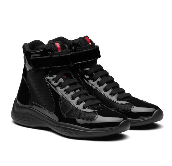 

perfect americas cup high-sneakers shoes men casual walking rubber sole men's sports mesh fabric patent leather outdoor trainers eu38-4, Black