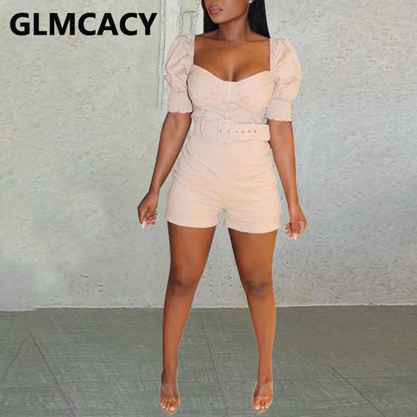 

two pieces sets women short sleeve square neck & bodycon shorts 210702, White