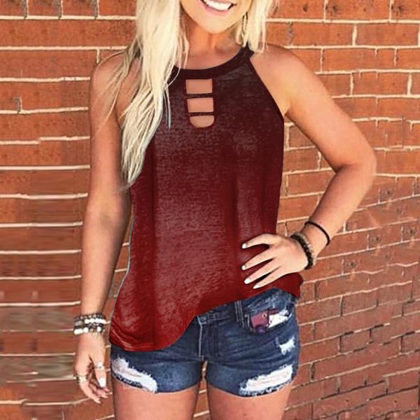 

women's blouses & shirts 40# gradient color blouse shirt womens hollow out sleeveless tank casual loose cotton summer women tee, White