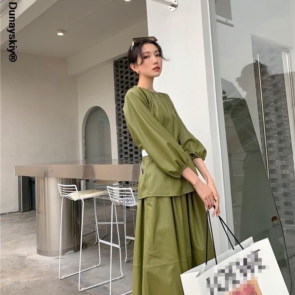 

women's leather & faux spring long jacket women lantern sleeve belt coat korean fashion clothing for womens 2021, Black