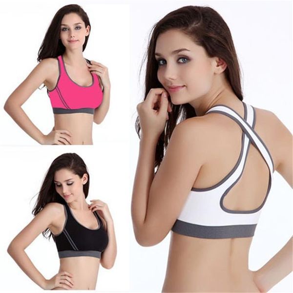 

gym clothing registered woman fitness running yoga racerback sports bra padded underwear tennis vest 3 colour a076, White;black