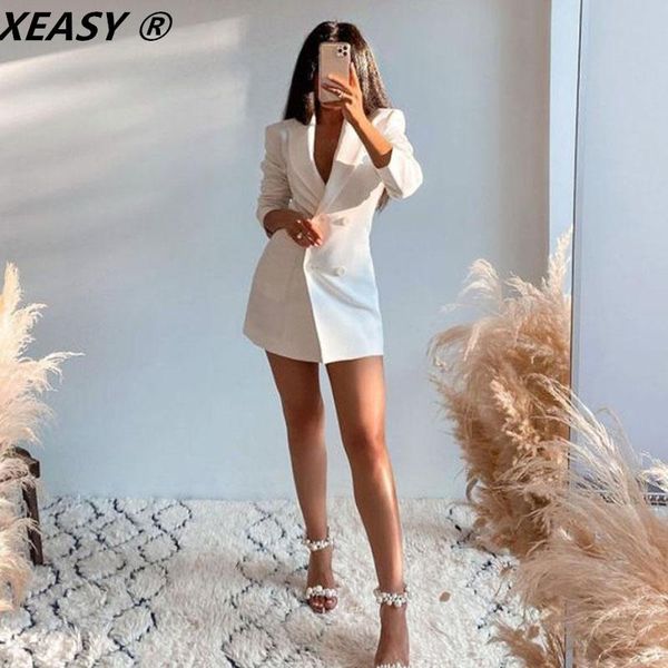 

women's suits & blazers xeasy women fashion back hollow out design blazer coat long sleeve double breasted female elegant outerwear chi, White;black