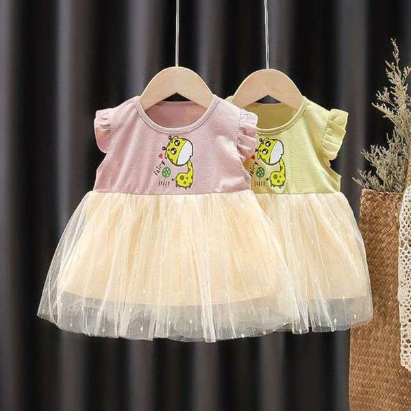 

girl's dresses baby girls clothes 2021 summer princess flying sleeve infant kids cute deer print party costume, Red;yellow