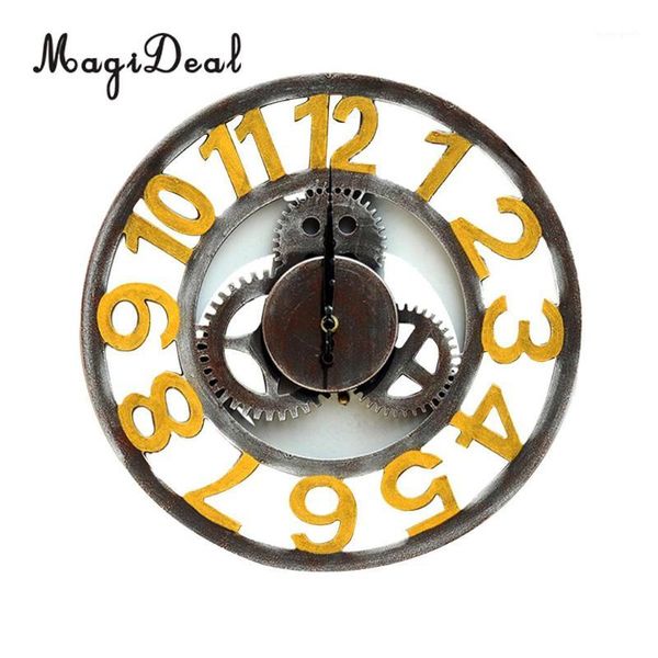 

decorative vintage wooden gear wall clock large round home decor1