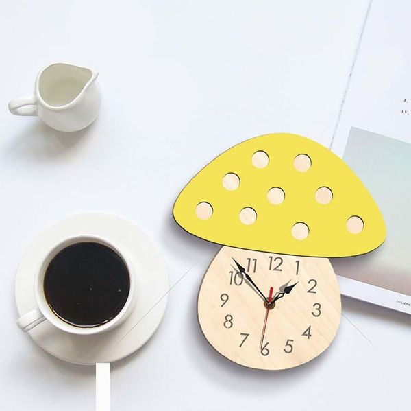 

wall clocks cute cartoon colorful mushroom hanging clock home living room silent wooden kids children bedroom decor