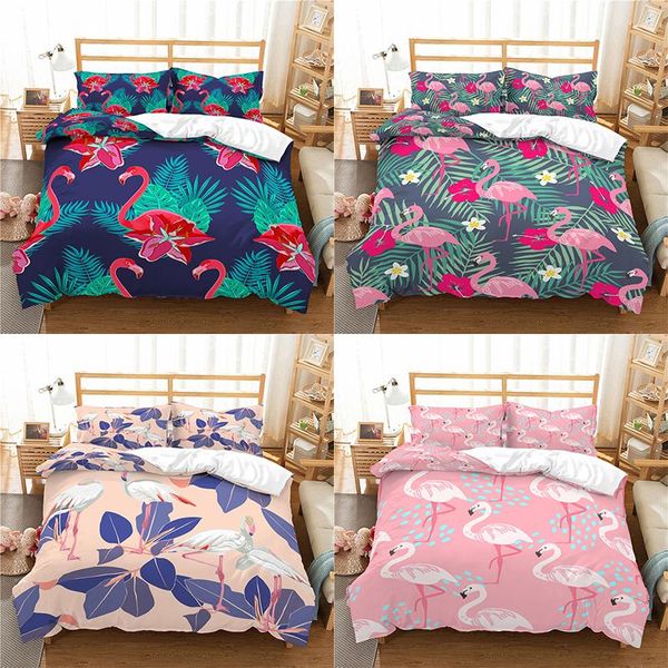 

bedding sets home textile luxury 3d flamingo print 2/3pcs comfortable duvet cover pillowcase  and king eu/us/au size