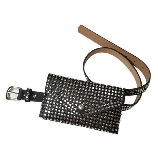 

fashion rivets waist pack luxury designer fanny small women bag phone pouch punk belt purse(black) bags