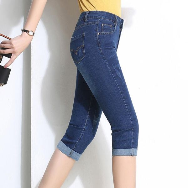 

women's jeans women 2021 summer high waist ladies denim cropped pants, Blue