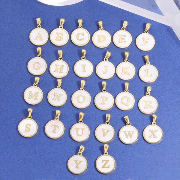 

charms simple shell charm stainless steel english alphabet jewelry diy geometric pendant accessories, Bronze;silver