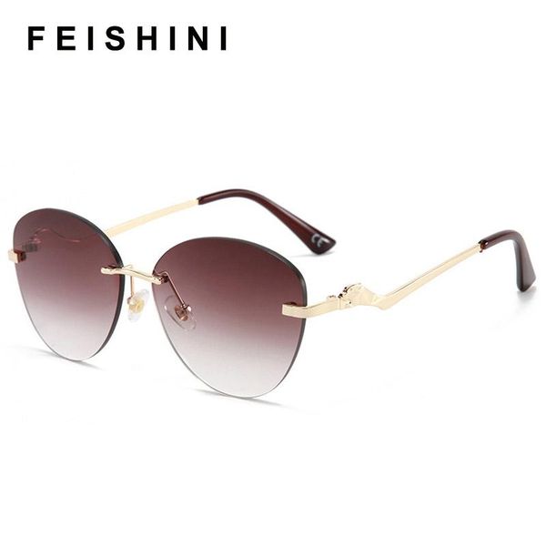

sunglasses feishini festival celebrity fashion brown colour rimless glasses ladies clear cat eye oculos trendy women uv400, White;black