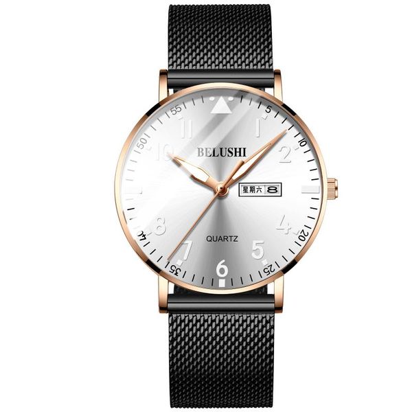 

luminous face needle quartz watch men's business leisure waterproof casual week date clock wristwatches, Slivery;brown