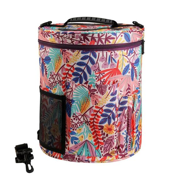 

storage bags portable large capacity printed yarn tote organizer bag with shoulder strap for crochet hooks, knitting needles, etc