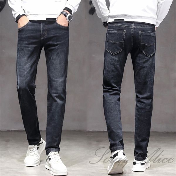 

men's jeans 2020 men's autumn and winter small feet jeans mid-waist brand slim youth pencil casual pants, Blue