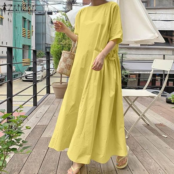 

casual dresses holiday beach kaftan oversize 2021 summer women maxi dress zanzea fashion solid vestido female loose side pocket sundress, Black;gray