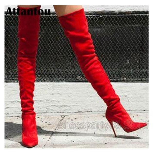 

bright red designer mode fine winter setting on the knee heels woman stiletto stretch thight high gladiator boot, Black