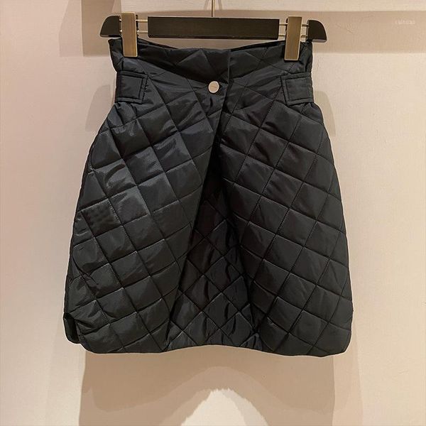 

skirts 2021 autumn and winter high waist plaid quilted irregular skirt a-line women, Black