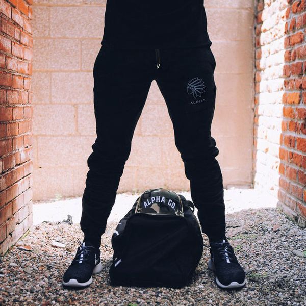 

men's pants muscle boy brothers spring and autumn sports fitness leisure large size close fitting, Black