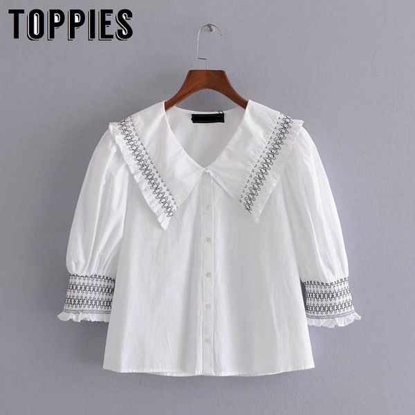 

ies spring summer white blouse embroidery sweet blouses women 210412