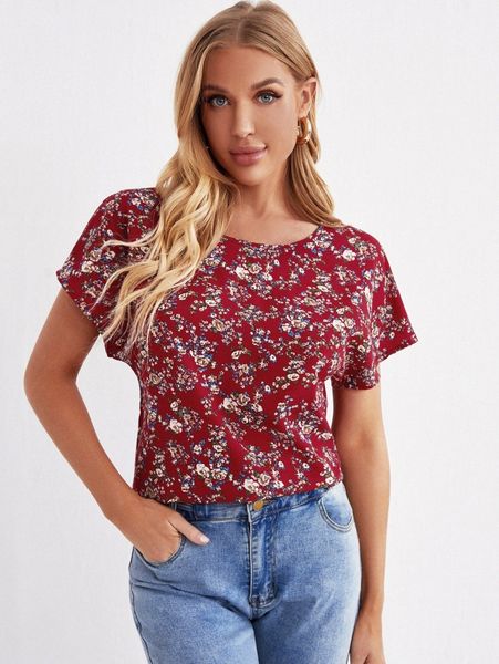 

ditsy floral print dolman sleeve x3uh#, White