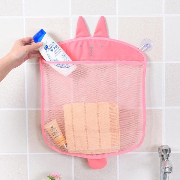 

storage bags 1pc cartoon wall hanging bathroom cosmetic bag knitted net mesh baby bath toys make up organizer container hang