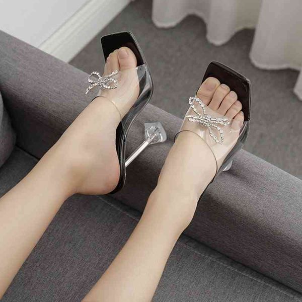 

slippers fashion crystal transparent women clear cup heeled female slides ladies mules high heels slipper gladiator sandals s1nb, Black