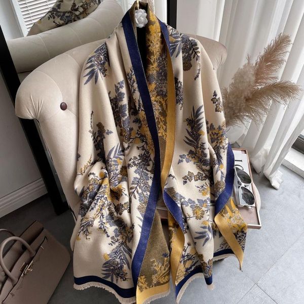 

scarves flower print thick neckerchief female cashmere scarf women hijab blanket warm shawls and wraps lady pashmina echarpe bufanda, Blue;gray
