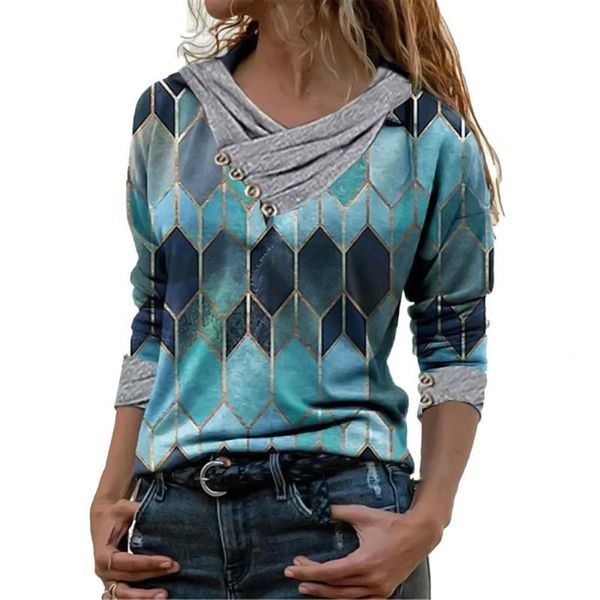 

women's blouses & shirts geometric shirt printed v-neck blouse long sleeve pullover for women, White