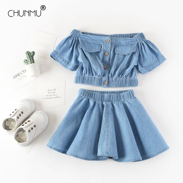 

clothing toddler baby girls kids summer clothes fashion high waist dress 2pcs denim suit princess party outfit sets c0225, White