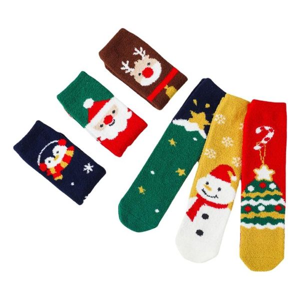 

socks toddler boys girl xmas coral fleece santa claus elk pattern colorful funny thicken plush soft warm sock, Pink;yellow