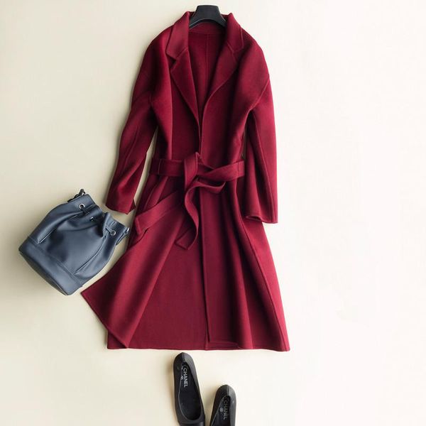 

women's wool & blends abrigo mujer coat women autumn winter long jackets turn-down collar female jacket coats 2021 cs1620, Black