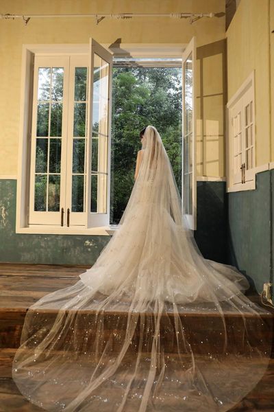

bridal veils luxury bling tesettur glitter soft tulle veu de voia wedding veil combom 3.5m bride one layer sparkly accessories, Black